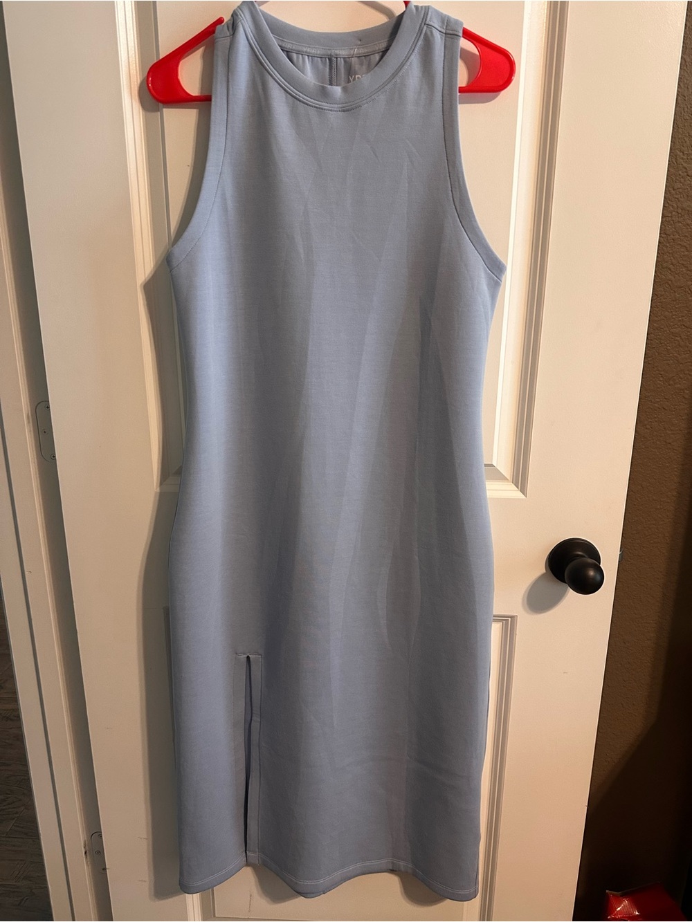 Sleeveless Light Blue Midi Dress with Side Slit